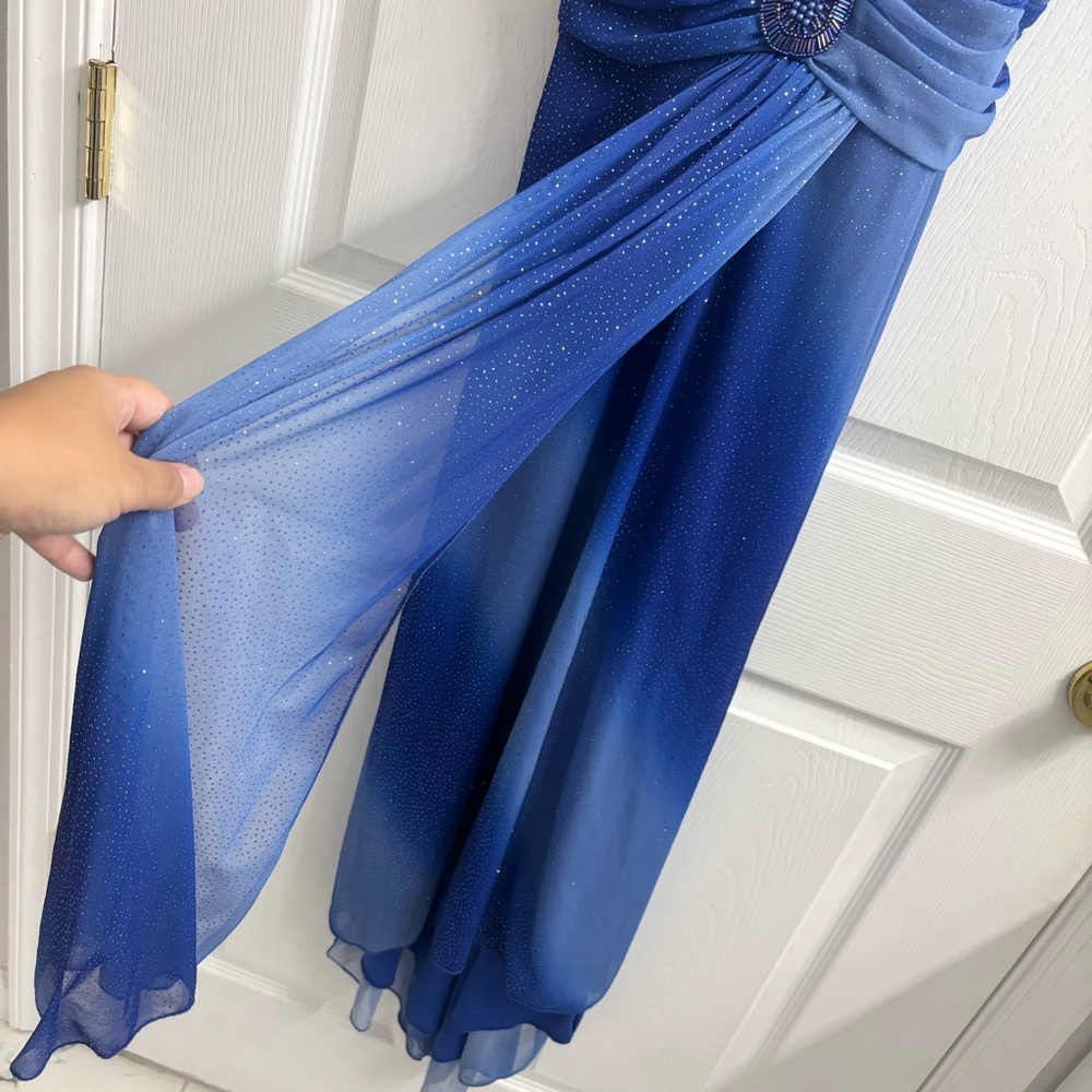 Vintage Y2K Dress Medium Blue Ombré Babydoll Sparkle Shimmer Glitter Hi-Low Hem - Picture 3 of 9